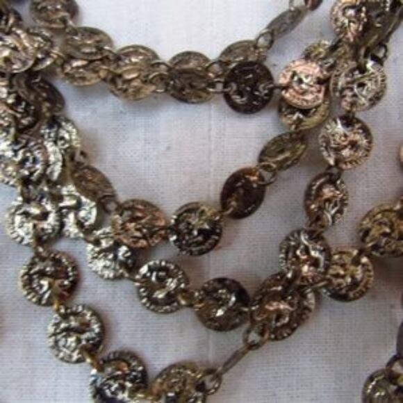 Multi Layer Gold Tone Fashion Necklace Adjustable Length Statement Piece Neck - Picture 1 of 3